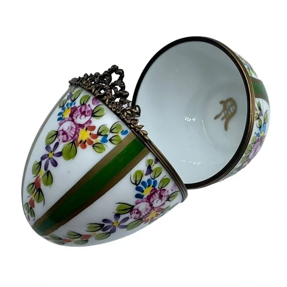 Vintage Limoges France Peint Main Large Easter Egg Flower Trinket Box Ltd Edt - Picture 8 of 10